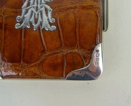 SUPERB ENGLISH VICTORIAN SILVER AND CROCODILE CARD CASE - ADDITIONAL PHOTO 2