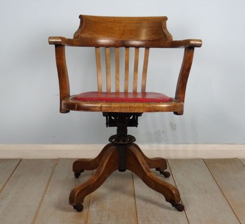 VICTORIAN OAK AND LEATHER CAPTAINS REVOLVING SWIVEL DESK CHAIR - ADDITIONAL PHOTO 10