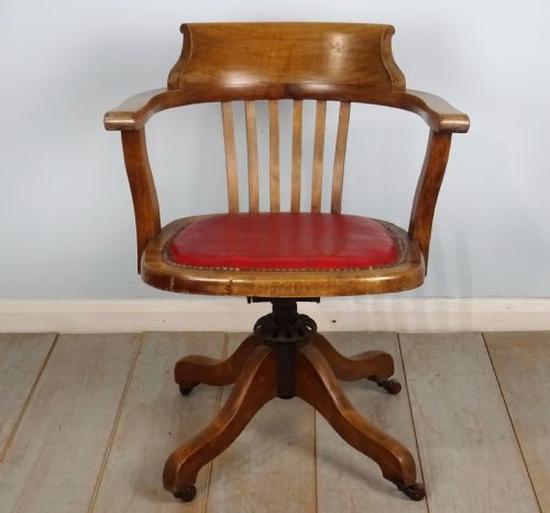 victorian oak and leather captains revolving swivel desk chair - CATEGORY: ANTIQUE CHAIRS - DATED 1890