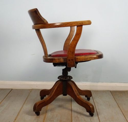 VICTORIAN OAK AND LEATHER CAPTAINS REVOLVING SWIVEL DESK CHAIR - ADDITIONAL PHOTO 2