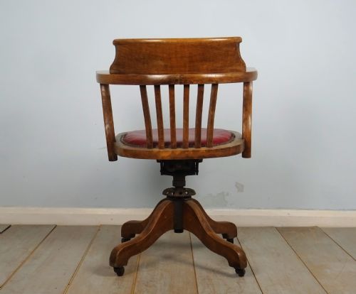 VICTORIAN OAK AND LEATHER CAPTAINS REVOLVING SWIVEL DESK CHAIR - ADDITIONAL PHOTO 3