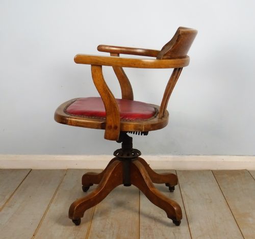 VICTORIAN OAK AND LEATHER CAPTAINS REVOLVING SWIVEL DESK CHAIR - ADDITIONAL PHOTO 5