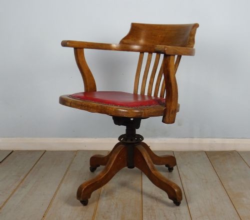 VICTORIAN OAK AND LEATHER CAPTAINS REVOLVING SWIVEL DESK CHAIR - ADDITIONAL PHOTO 6
