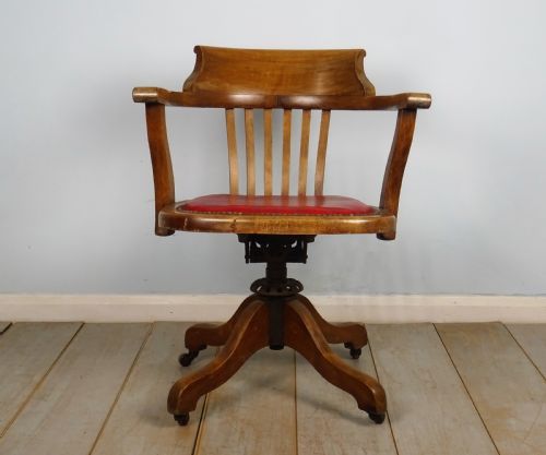 VICTORIAN OAK AND LEATHER CAPTAINS REVOLVING SWIVEL DESK CHAIR - ADDITIONAL PHOTO 7