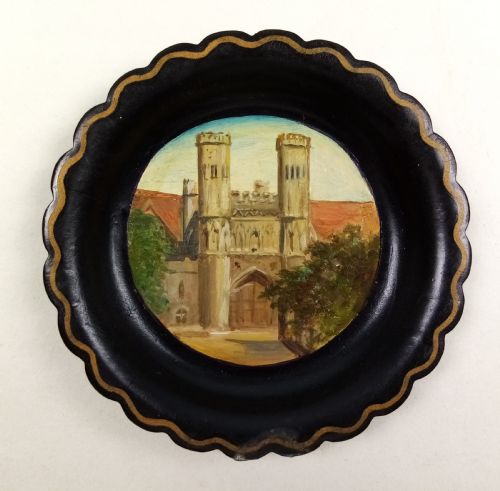 SET OF EIGHT PAPIER MACHE GAMING TOKEN TRAYS SHOWING WONDERFUL HAND PAINTED SCENES OF CANTERBURY KENT ENGLAND - ADDITIONAL PHOTO 7