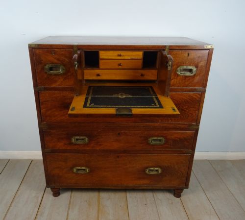 ANTIQUE MILITARY CAMPAIGN SECRETAIRE CHEST OF DRAWERS - ADDITIONAL PHOTO 1