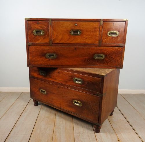 ANTIQUE MILITARY CAMPAIGN SECRETAIRE CHEST OF DRAWERS - ADDITIONAL PHOTO 2