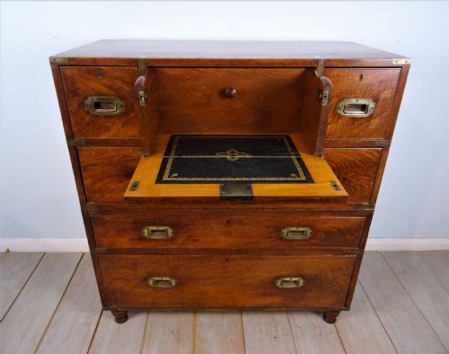 ANTIQUE MILITARY CAMPAIGN SECRETAIRE CHEST OF DRAWERS - ADDITIONAL PHOTO 4
