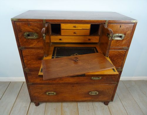 ANTIQUE MILITARY CAMPAIGN SECRETAIRE CHEST OF DRAWERS - ADDITIONAL PHOTO 6