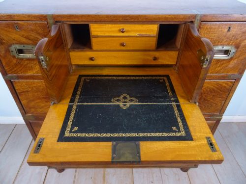 ANTIQUE MILITARY CAMPAIGN SECRETAIRE CHEST OF DRAWERS - ADDITIONAL PHOTO 7
