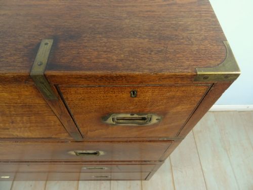 ANTIQUE MILITARY CAMPAIGN SECRETAIRE CHEST OF DRAWERS - ADDITIONAL PHOTO 12