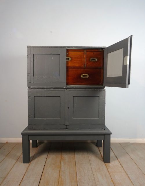 ANTIQUE MILITARY CAMPAIGN SECRETAIRE CHEST OF DRAWERS - ADDITIONAL PHOTO 16