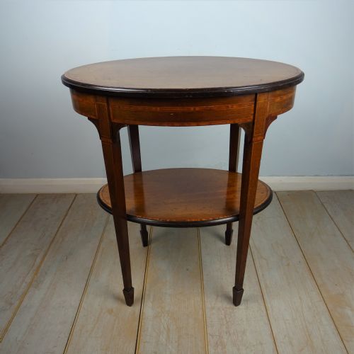 victorian inlaid oval two tier side table - CATEGORY: ANTIQUE TABLES - DATED VICTORIAN