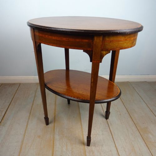VICTORIAN INLAID OVAL TWO TIER SIDE TABLE - ADDITIONAL PHOTO 3