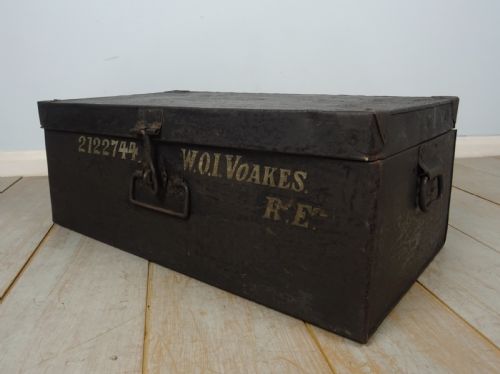 early 20th century military campaign painted metal trunk - CATEGORY: ANTIQUE CHESTS - DATED 1920