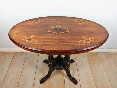 INLAID OVAL WALNUT OCCASIONAL SIDE TABLE - ADDITIONAL PHOTO 4