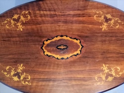 INLAID OVAL WALNUT OCCASIONAL SIDE TABLE - ADDITIONAL PHOTO 1