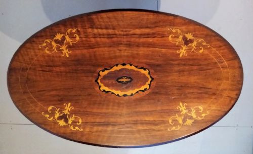 INLAID OVAL WALNUT OCCASIONAL SIDE TABLE - ADDITIONAL PHOTO 3