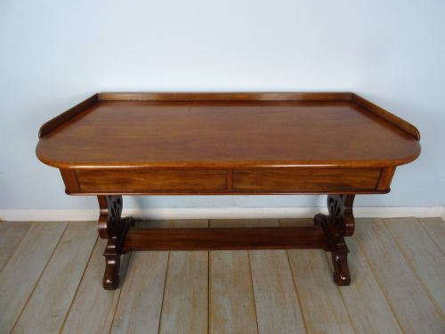ANTIQUE WILLIAM IV LIBRARY TABLE WITH SHAPED TOP - ADDITIONAL PHOTO 3