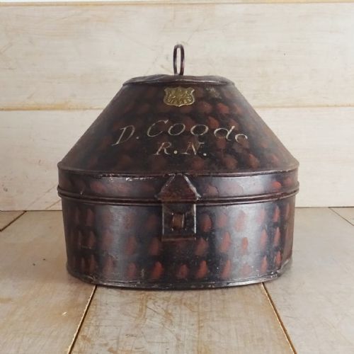 antique royal navy toleware hat box - CATEGORY: ANTIQUE BOXES - DATED 19TH CENTURY