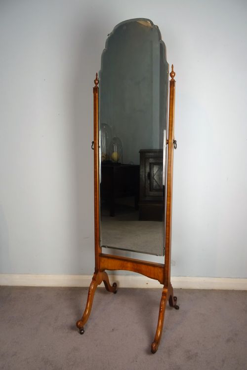 antique walnut cheval mirror - CATEGORY: ANTIQUE MIRRORS - DATED 1920