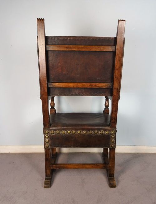 ITALIAN WALNUT AND LEATHER THRONE ARMCHAIR - ADDITIONAL PHOTO 4