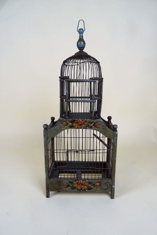 ANTIQUE PAINTED FRENCH ARCHITECTURAL BIRDCAGE - ADDITIONAL PHOTO 1