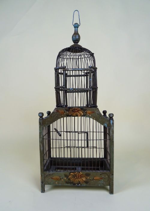 ANTIQUE PAINTED FRENCH ARCHITECTURAL BIRDCAGE - ADDITIONAL PHOTO 4