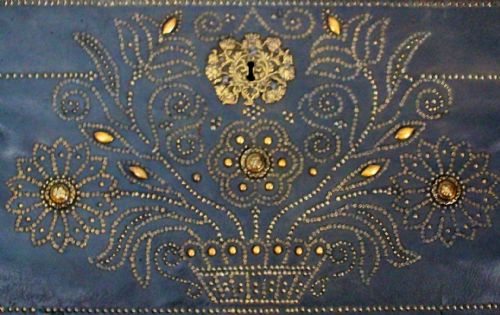 ANTIQUE LEATHER CLAD COFFER PANEL WITH NAILHEAD DETAILS - ADDITIONAL PHOTO 2