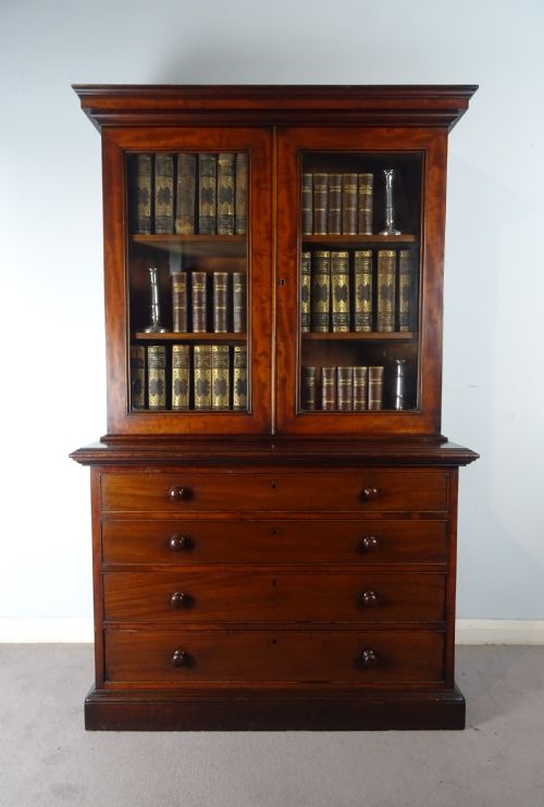 small william iv mahogany bookcase on chest - CATEGORY: ANTIQUE BOOKCASES - DATED 19TH CENTURY