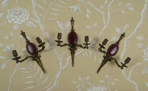 REGENCY STYLE 1920S SET OF 3 WALL SCONCES - ADDITIONAL PHOTO 6