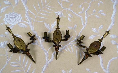 REGENCY STYLE 1920S SET OF 3 WALL SCONCES - ADDITIONAL PHOTO 5