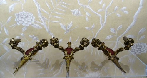 REGENCY STYLE 1920S SET OF 3 WALL SCONCES - ADDITIONAL PHOTO 7