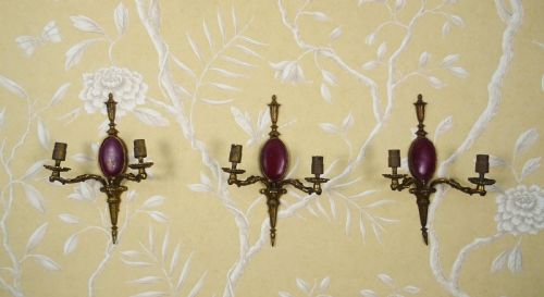 REGENCY STYLE 1920S SET OF 3 WALL SCONCES - ADDITIONAL PHOTO 1