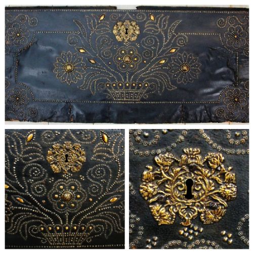 ANTIQUE LEATHER CLAD COFFER PANEL WITH NAILHEAD DETAILS - ADDITIONAL PHOTO 4