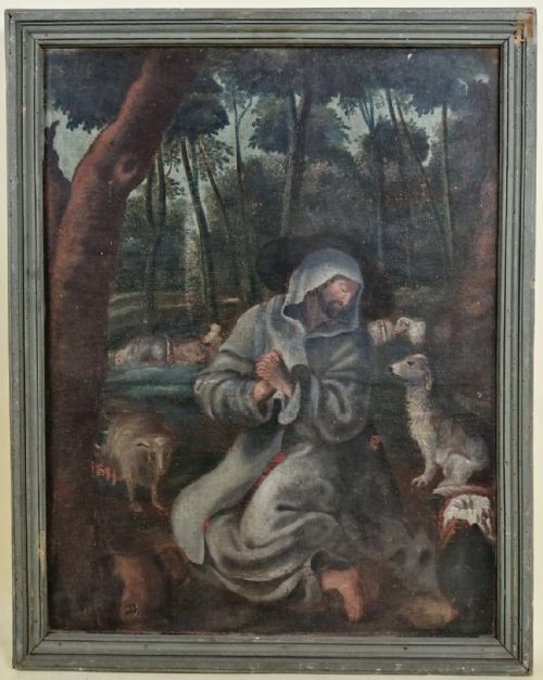 ANTIQUE C17TH18TH OIL PAINTING OF ST FRANCIS - ADDITIONAL PHOTO 1