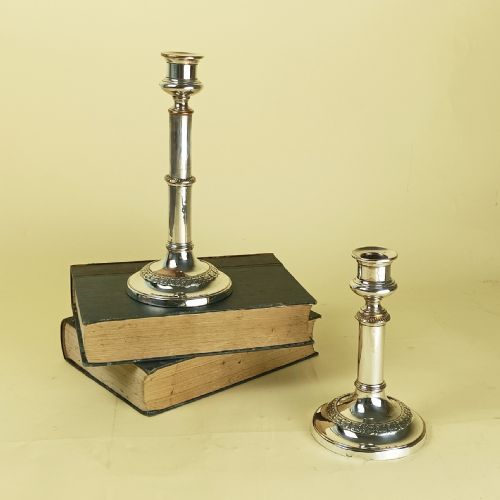 pair of silver plated telescopic candlesticks - CATEGORY: ANTIQUE SILVER - DATED VICTORIAN