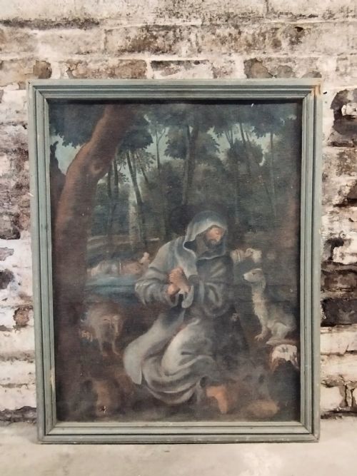 ANTIQUE C17TH18TH OIL PAINTING OF ST FRANCIS