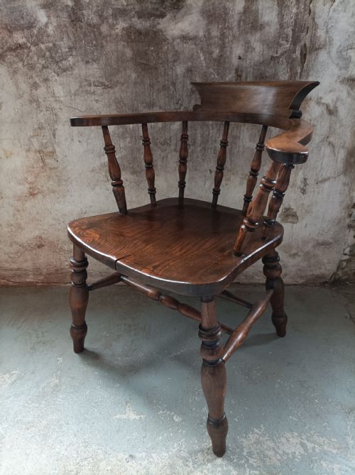 antique english smokers captain's bow chair - CATEGORY: ANTIQUE CHAIRS - DATED VICTORIAN