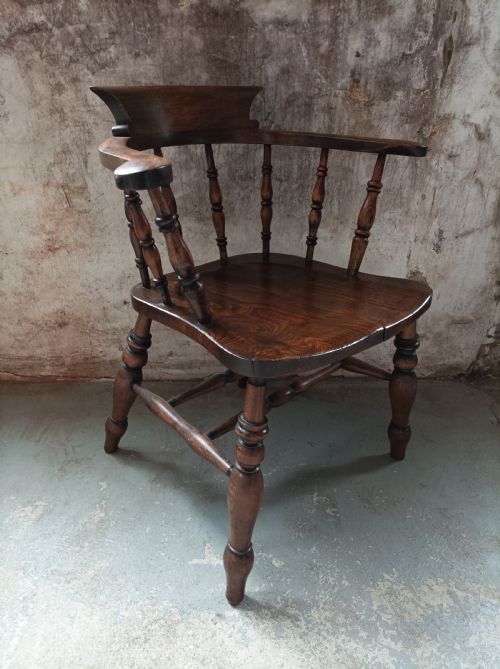 ANTIQUE ENGLISH SMOKERS CAPTAIN'S BOW CHAIR - ADDITIONAL PHOTO 2