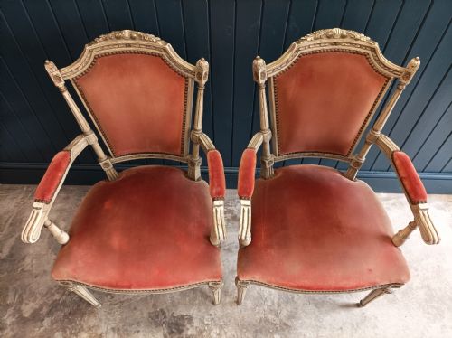 PAIR OF FRENCH PAINTED BERGRE DINING ARM CHAIRS - ADDITIONAL PHOTO 3