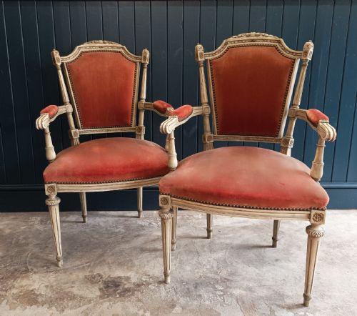 PAIR OF FRENCH PAINTED BERGRE DINING ARM CHAIRS - ADDITIONAL PHOTO 8