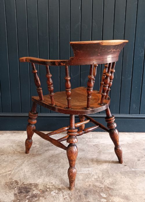 ANTIQUE ENGLISH SMOKERS CAPTAIN'S BOW CHAIR - ADDITIONAL PHOTO 7