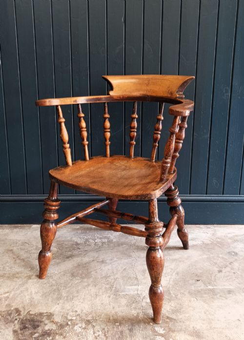 antique english smokers captain's bow chair - CATEGORY: ANTIQUE CHAIRS - DATED 1870