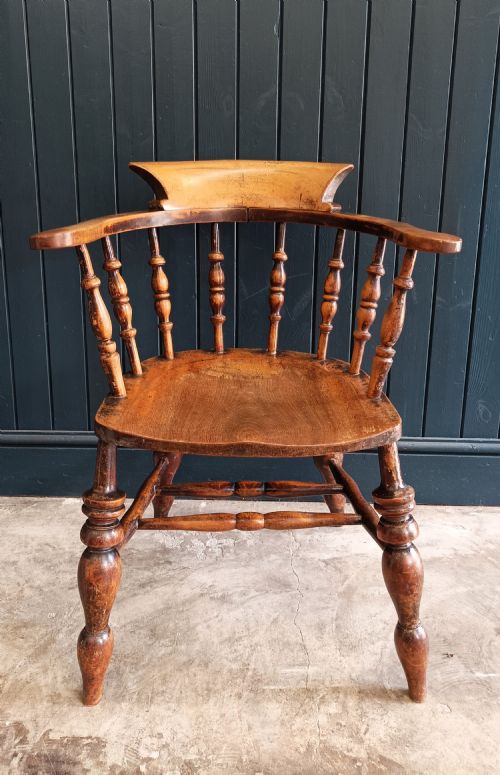ANTIQUE ENGLISH SMOKERS CAPTAIN'S BOW CHAIR - ADDITIONAL PHOTO 6