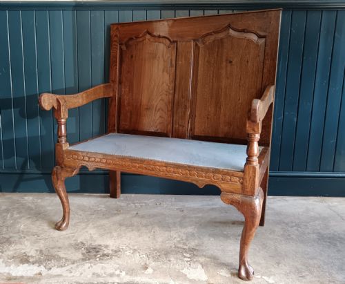 SMALL GEORGIAN TWO SEATER OAK SETTLE BENCH - ADDITIONAL PHOTO 2