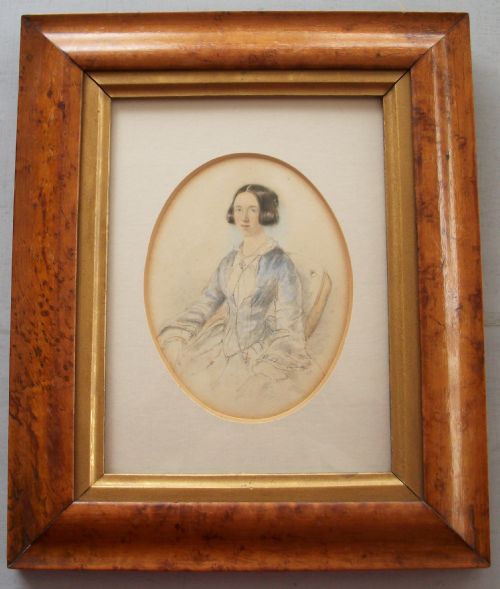 PORTRAIT WATERCOLOUR OF A YOUNG LADY IN MAPLE FRAME - ADDITIONAL PHOTO 2