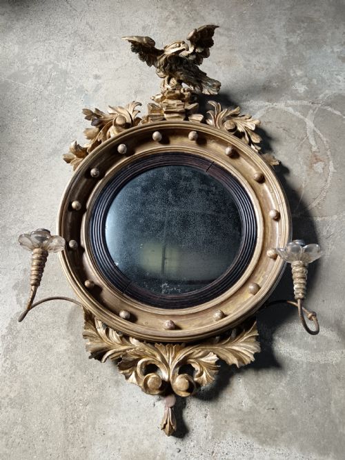 A REGENCY GILTWOOD GIRANDOLE CONVEX WALL MIRROR - ADDITIONAL PHOTO 1