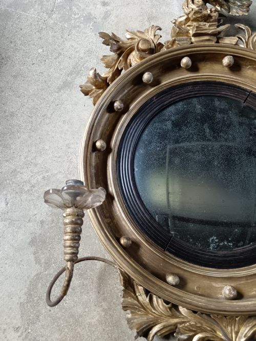 A REGENCY GILTWOOD GIRANDOLE CONVEX WALL MIRROR - ADDITIONAL PHOTO 2