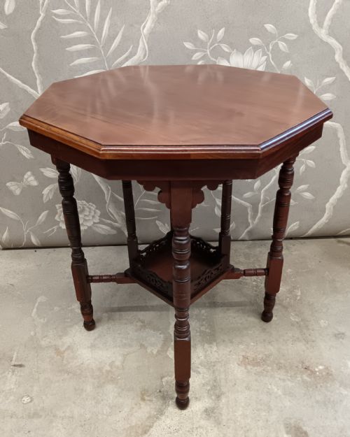 ANTIQUE WALNUT VICTORIAN ARTS CRAFTS OCTAGONAL SIDE TABLE - ADDITIONAL PHOTO 1